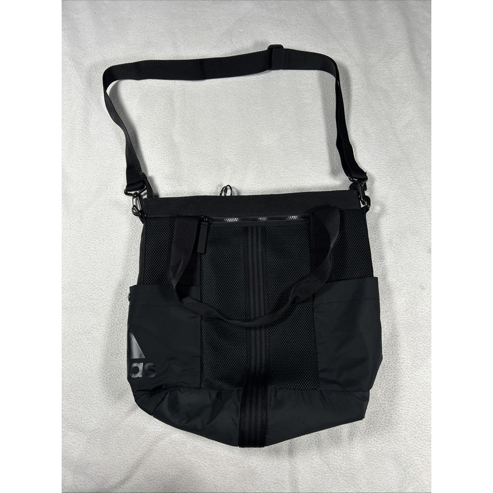 Adidas Tote Bag Unisex OS Black Mesh Crossbody Shoulder Strap Sporty Zip